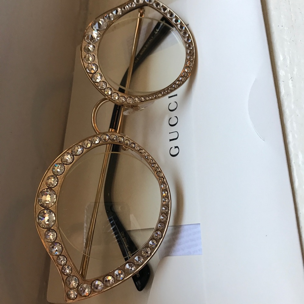 Authentic GUCCI 41mm Gold/crystals pres glasses - Picture 2 of 8